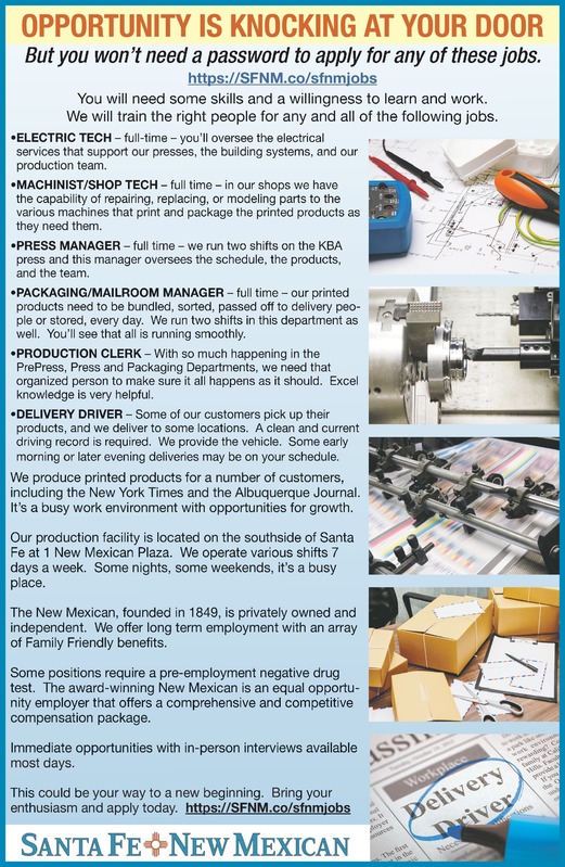 Santa Fe New Mexican Classified MarketPlace Jobs Miscellaneous